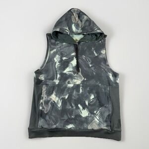 Fabletics Mens XXL Sleeveless Hoodie Vest Athletic Half Zip Marble Print